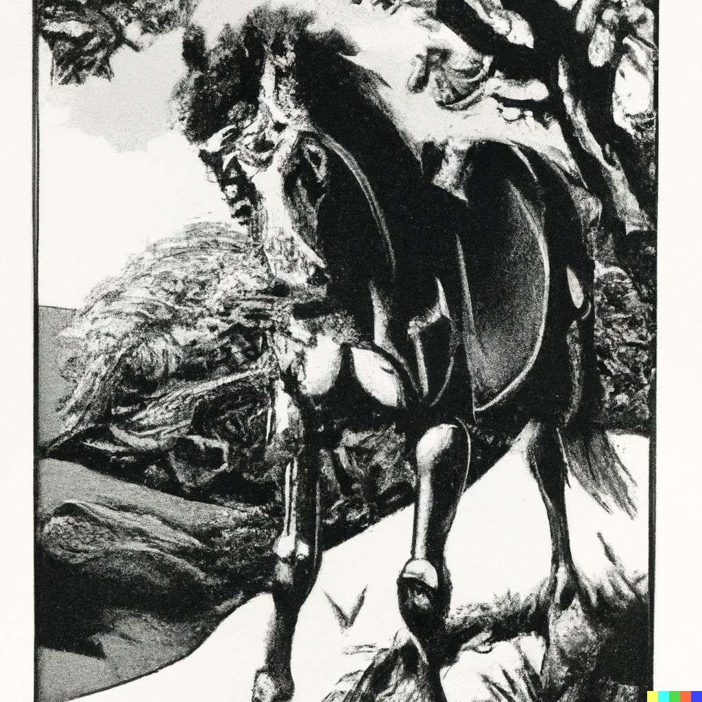 a horse, print by Bernie Wrightson